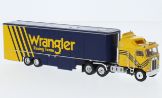 Kenworth K 100 Aerodyne Renntransport-SZ, Wrangler racing, 1980 1:87 Brekina